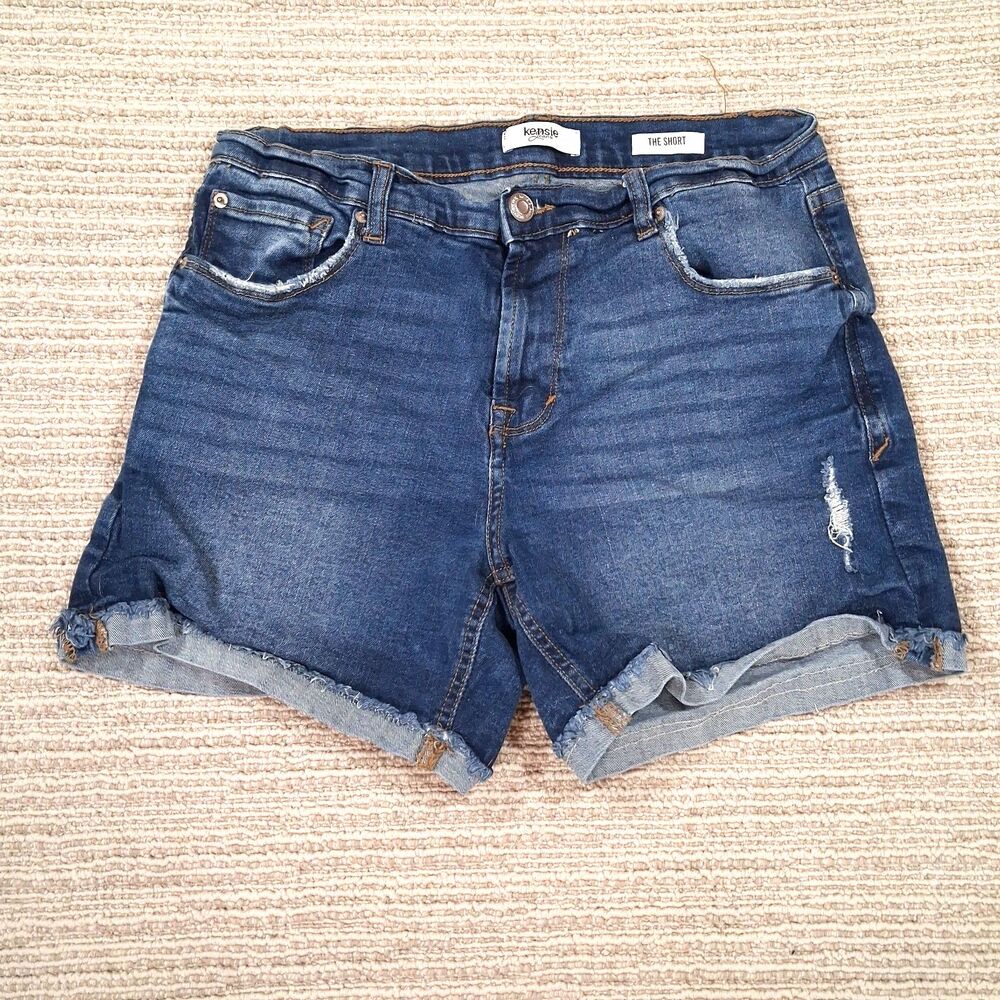 Kensie Jeans The Short Denim Shorts Women Sz 8 29 Cuffed Distressed Blue Stretch